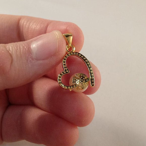 18K Yellow Gold Filled Heart Pearl Diamond Zircon Romantic Necklace Pendant - Picture 6 of 6